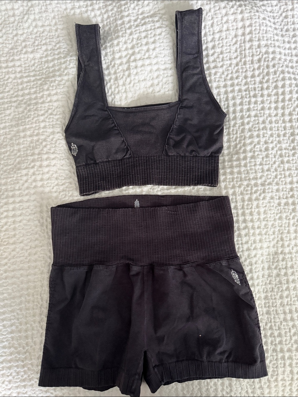 FP Movement by Free People Black Ribbed Sports Bra & High-Waist Shorts Set